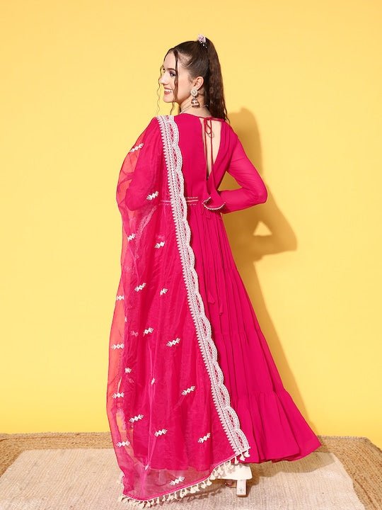 Women Gotta Patti Tiering Georgette Kurta With Dupatta - Inddus.com