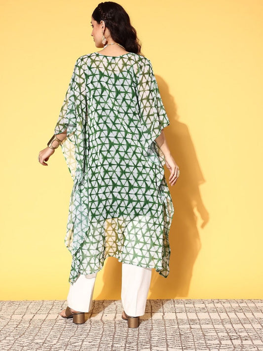 Women Green Chiffon Asymmetric Hemline Kurta - Inddus.com