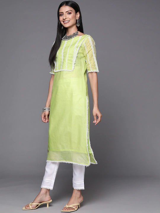 Women Green Embroidered Thread Work Kurta and Trouser with Dupatta - Inddus.com