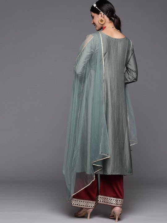 Women Green Gotta Patti Kurta with Palazzos & With Dupatta - Inddus.com