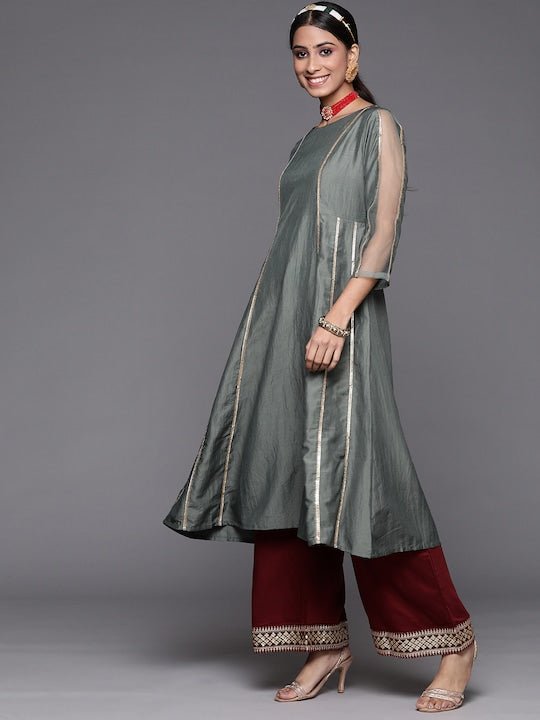 Women Green Gotta Patti Kurta with Palazzos & With Dupatta - Inddus.com