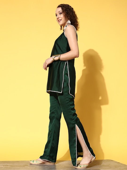 Women Green Gotta Patti Kurti with Trousers & With Dupatta - Inddus.com