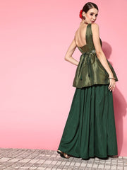 Women Green Self-design Tunic With Solid Skirt - Inddus.com