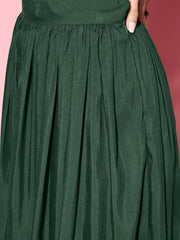 Women Green Self-design Tunic With Solid Skirt - Inddus.com