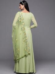 Women Green Thread Work Georgette Anarkali Kurta - Inddus.com