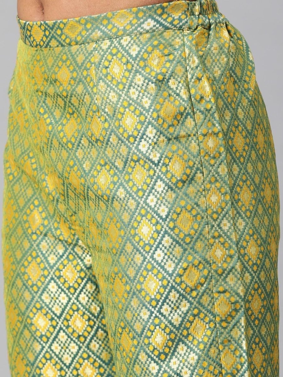 Women Green & Yellow Woven Sharara Suit - Inddus.com