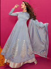 Women Grey Ethnic Motifs Grandeur & Majestic Artwork Anarkali Kurta - Inddus.com