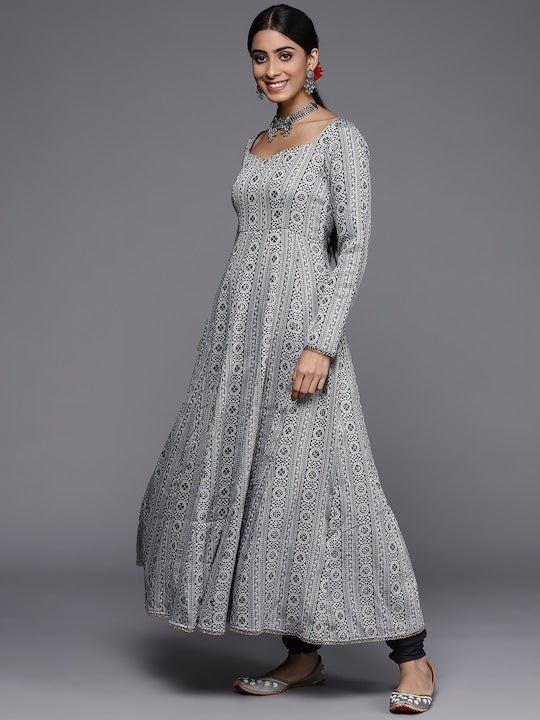 Women Grey Ethnic Motifs Kurta with Trousers & With Dupatta - Inddus.com