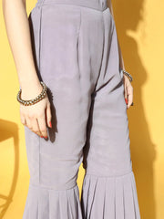 Women Grey Sequinned Kurta with Sharara & Dupatta - Inddus.com