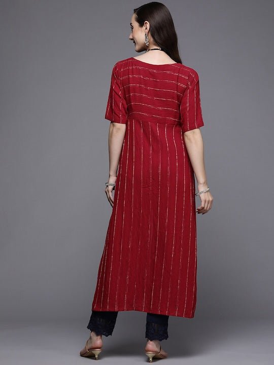 Women High Slit Woven Design Kurta - Inddus.com