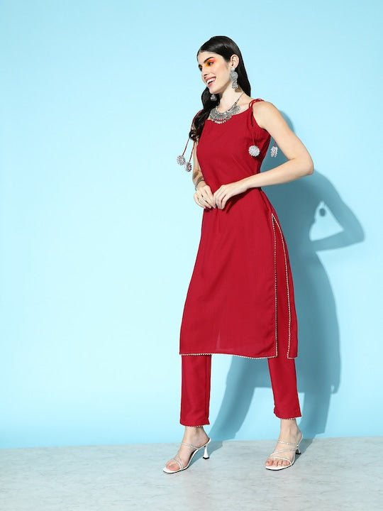 Women Kurta with Trousers & Dupatta - Inddus.com