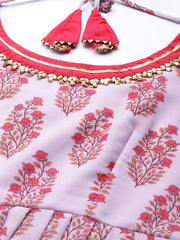 Women Lavender & Pink Ethnic Motifs Printed Georgette Anarkali Kurta With Dupatta - Inddus.com