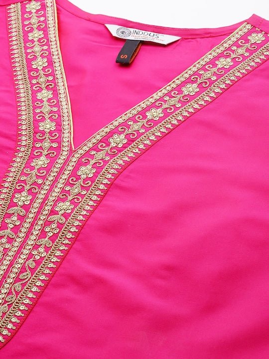 Women Magenta Ethnic Motifs Yoke Design Kurta with Salwar & With Dupatta - Inddus.com