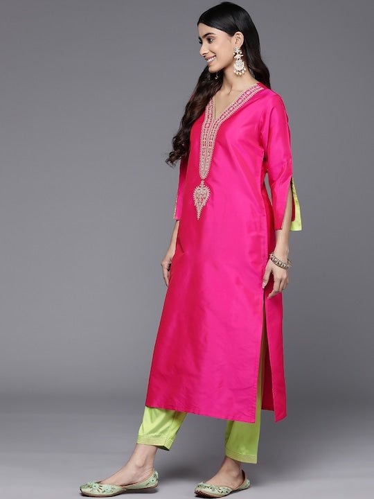 Women Magenta Ethnic Motifs Yoke Design Kurta with Salwar & With Dupatta - Inddus.com