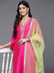 Women Magenta Ethnic Motifs Yoke Design Kurta with Salwar & With Dupatta - Inddus.com