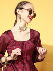 Women Magenta Floral Printed Empire Kurti With Sharara - Inddus.com