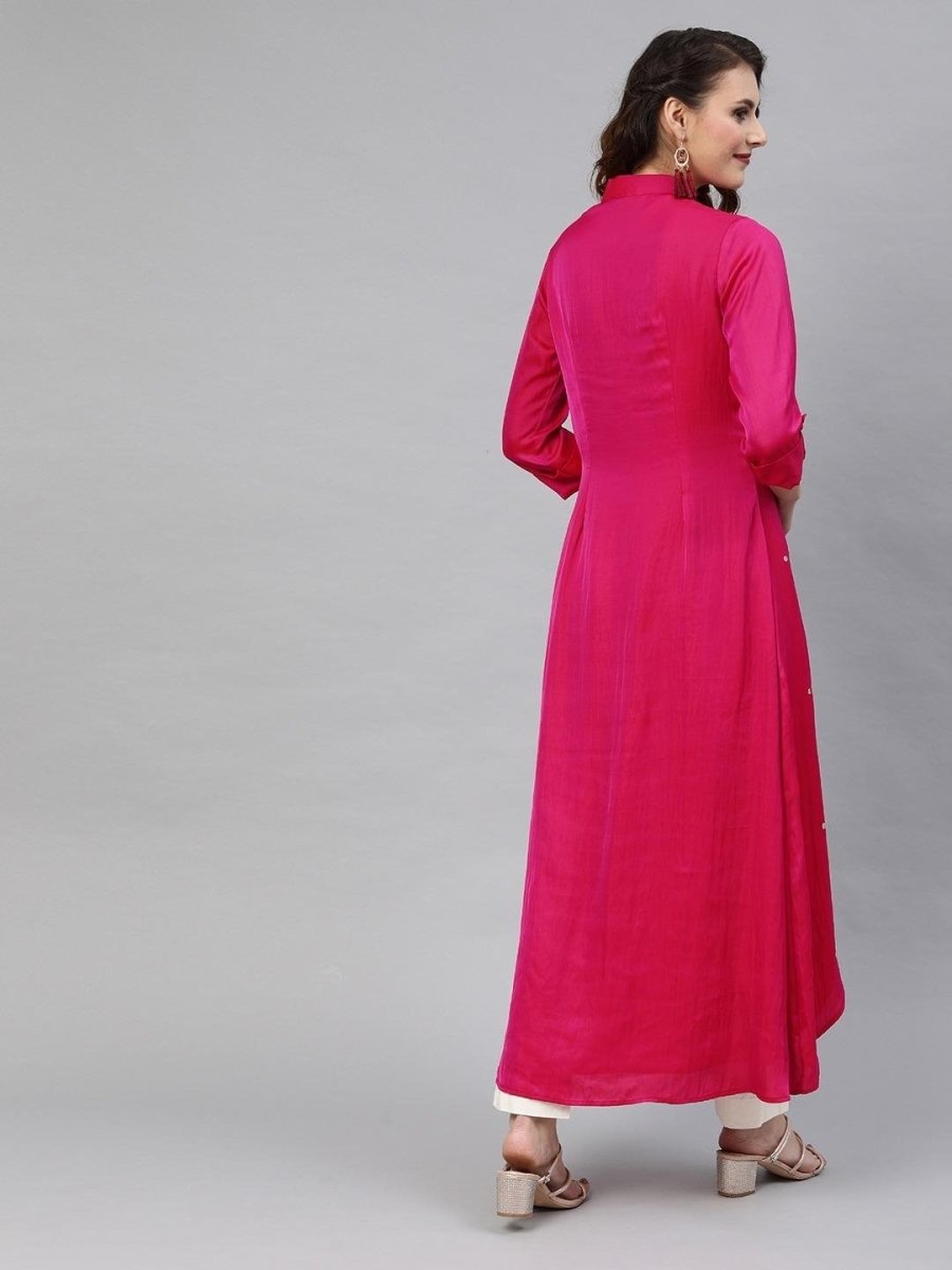 Women Magenta Pink Embroidered Kurta Set - inddus-us