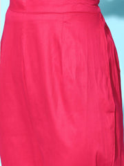 Women Magenta Pink Floral Embroidered Pleated Sequinned Net Kurta with Trousers - Inddus.com