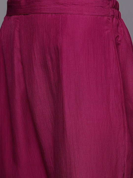 Women Magenta Striped Tiered Gotta Patti Kurta with Trousers & Dupatta - Inddus.com