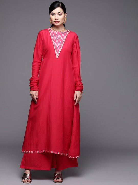 Women Magenta Yoke Design Kurta with Palazzos - Inddus.com