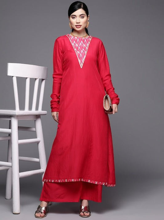 Women Magenta Yoke Design Kurta with Palazzos - Inddus.com