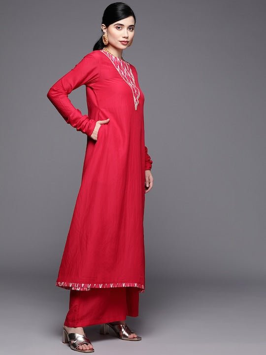 Women Magenta Yoke Design Kurta with Palazzos - Inddus.com