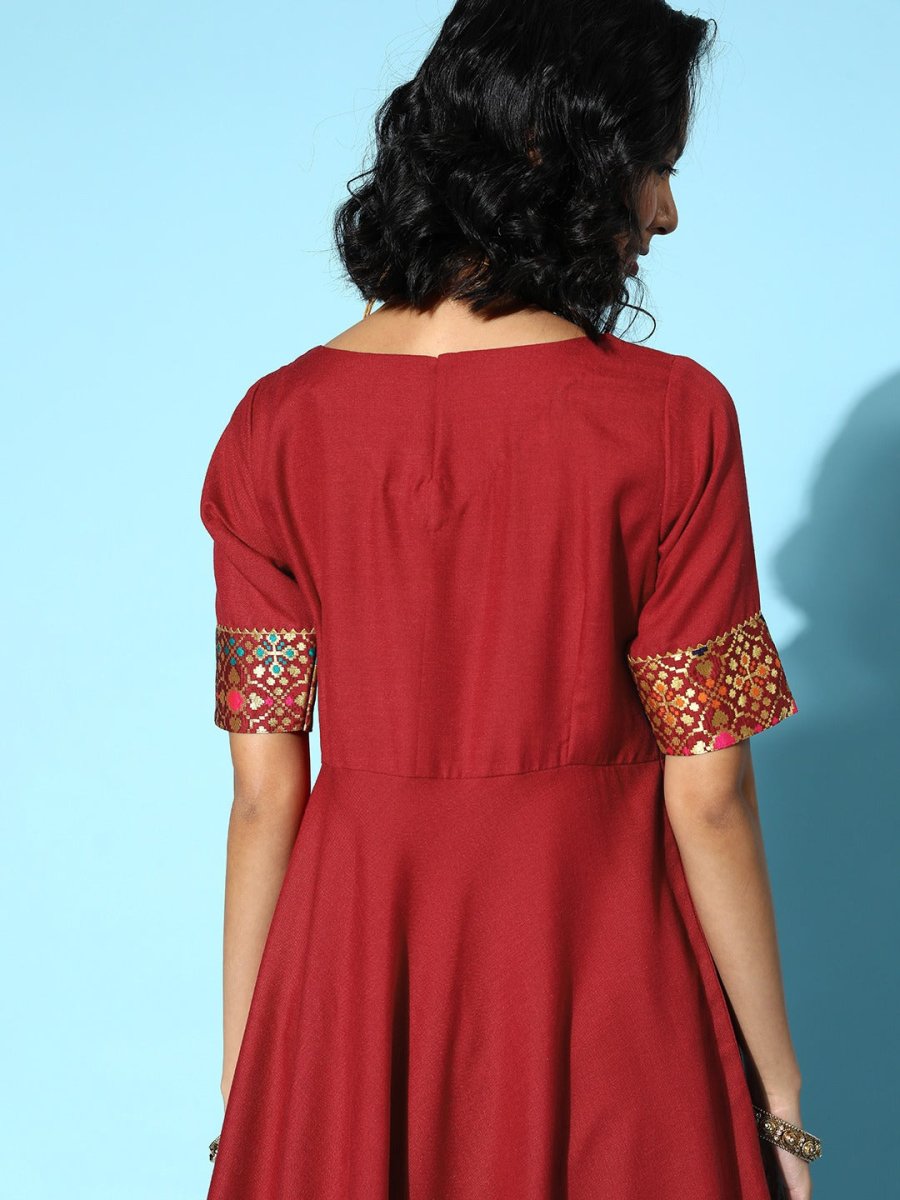 Women Maroon Cotton Ethereal Embroidery Kurta - Inddus.com