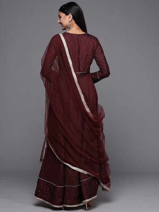 Women Maroon Embroidered Anarkali Kurta - Inddus.com