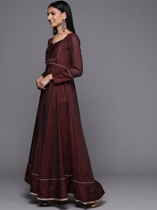 Women Maroon Embroidered Anarkali Kurta - Inddus.com