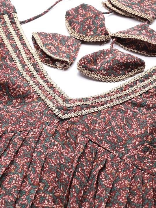 Women Maroon Ethnic Motifs Printed Gotta Patti Kurta with Trousers - Inddus.com