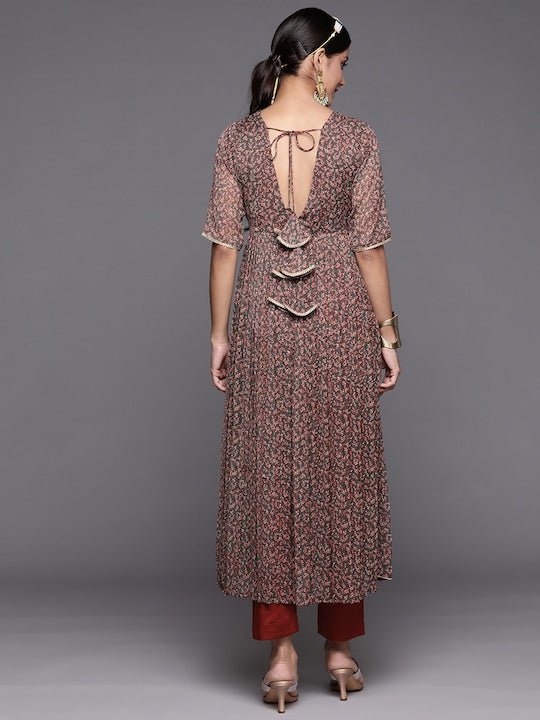 Women Maroon Ethnic Motifs Printed Gotta Patti Kurta with Trousers - Inddus.com