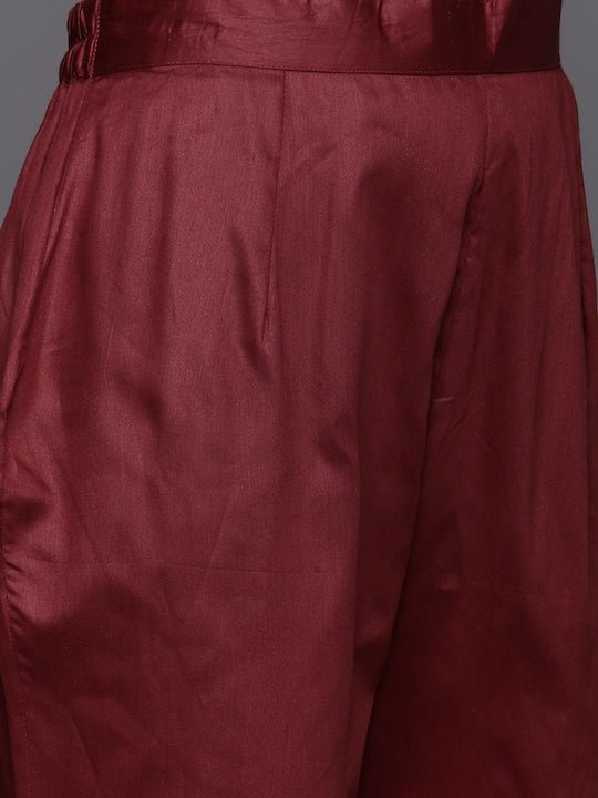 Women Maroon Ethnic Motifs Printed Gotta Patti Kurta with Trousers - Inddus.com