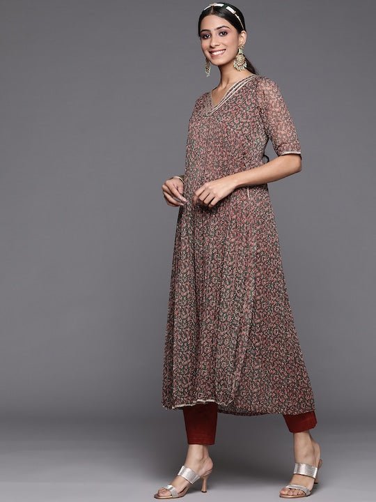 Women Maroon Ethnic Motifs Printed Gotta Patti Kurta with Trousers - Inddus.com