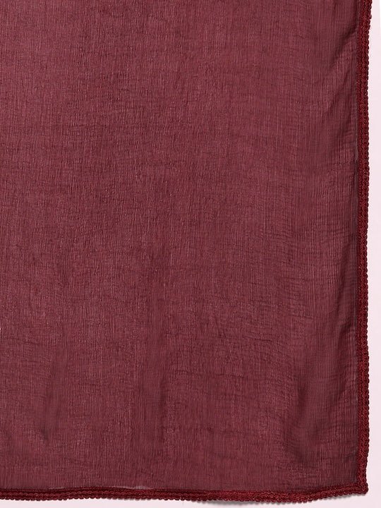 Women Maroon Floral Embroidered Chikankari Kurta with Palazzos & With Dupatta - Inddus.com