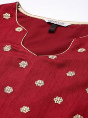 Women Maroon Floral Embroidered Kurta with Sharara & With Dupatta - Inddus.com