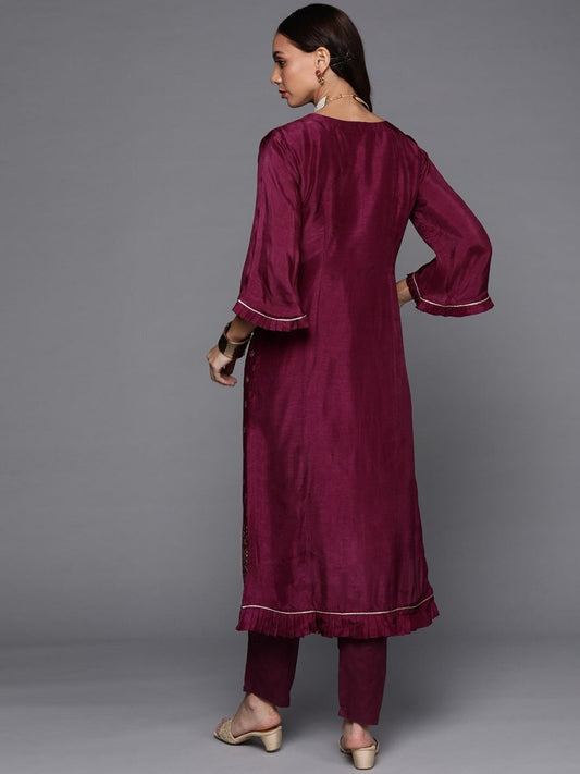 Women Maroon Floral Kurta with Trousers - Inddus.com