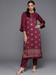 Women Maroon Floral Kurta with Trousers - Inddus.com