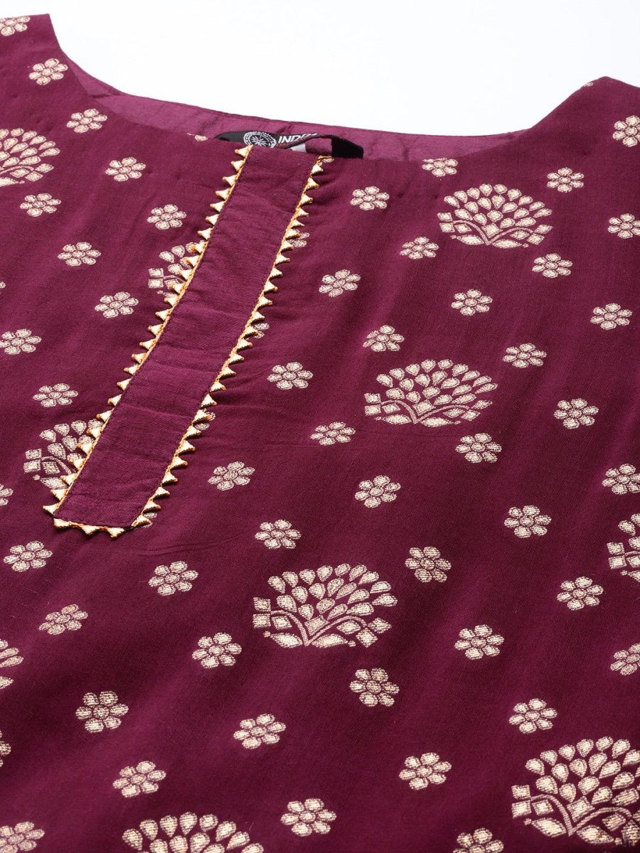 Women Maroon Floral Kurta with Trousers - Inddus.com