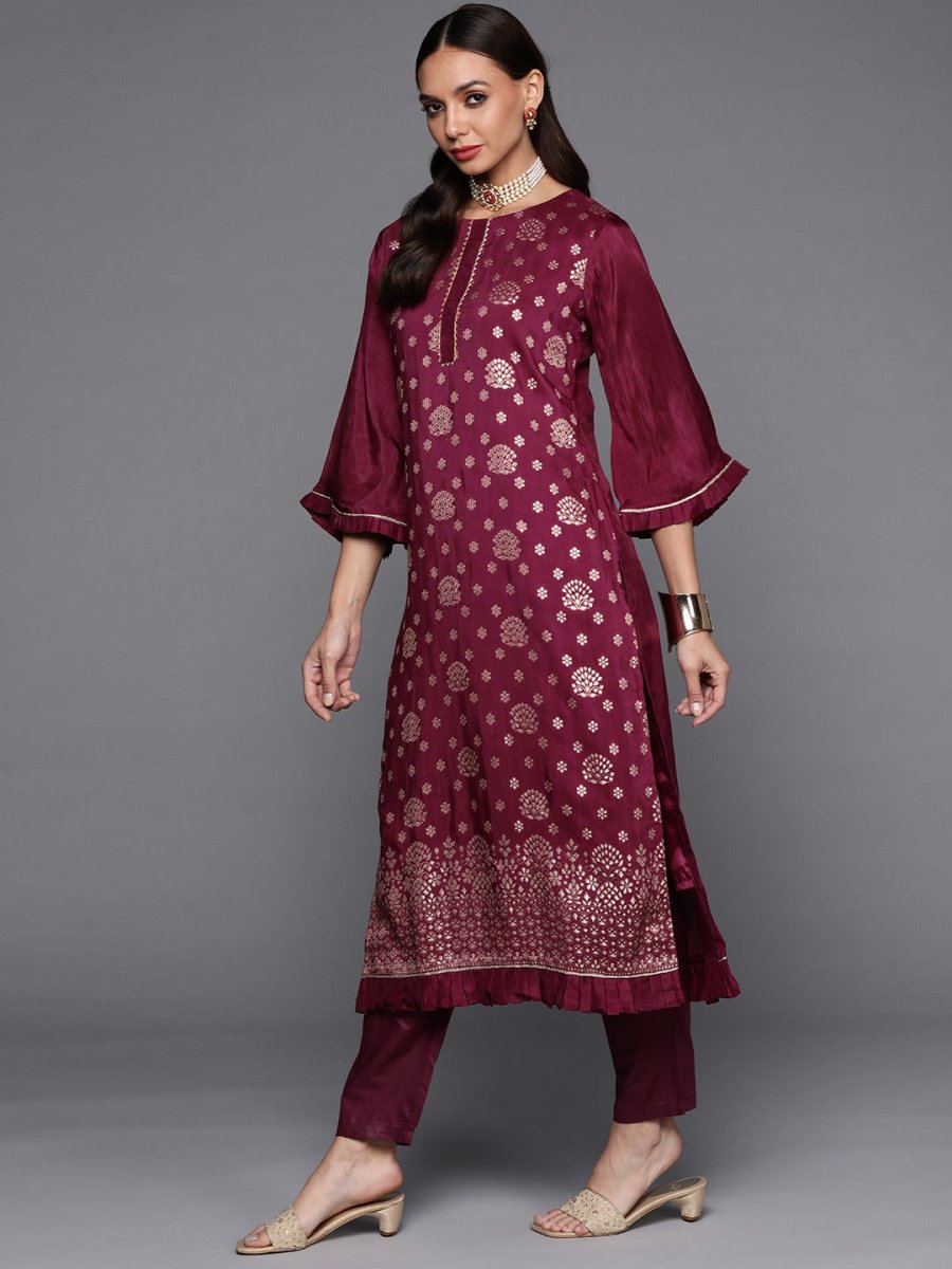 Women Maroon Floral Kurta with Trousers - Inddus.com