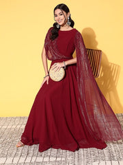 Women Maroon Georgette Elevated Gown - Inddus.com