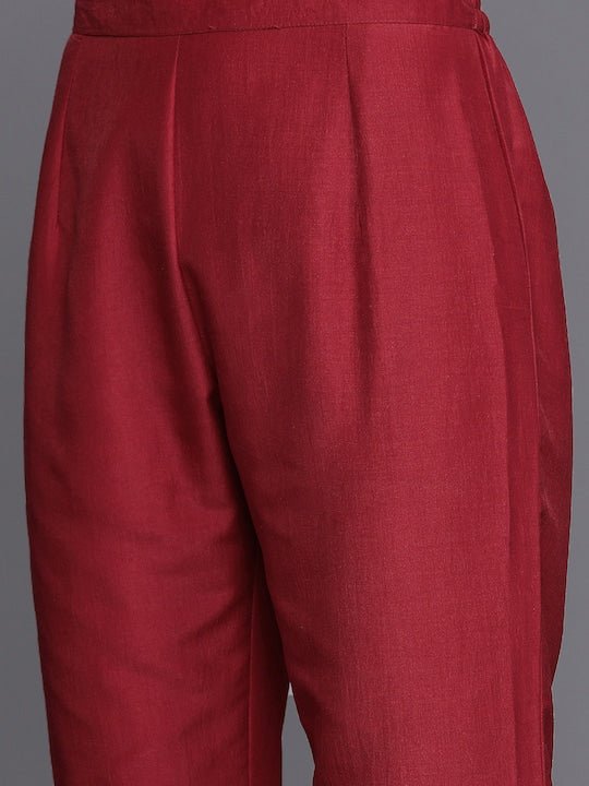 Women Maroon Kurta with Trousers & With Dupatta - Inddus.com