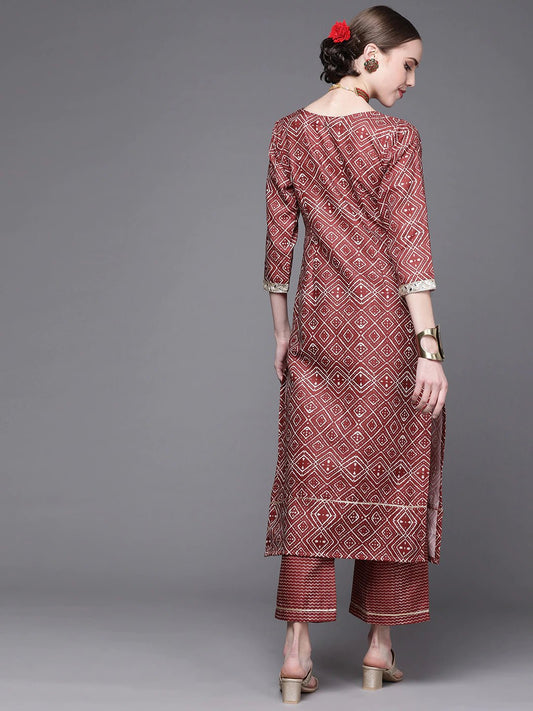 Women Maroon Printed Kurta with Palazzos - Inddus.com