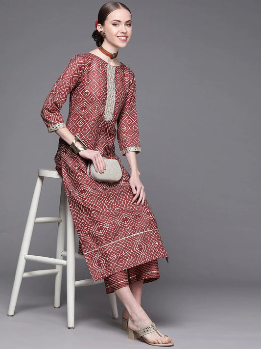 Women Maroon Printed Kurta with Palazzos - Inddus.com