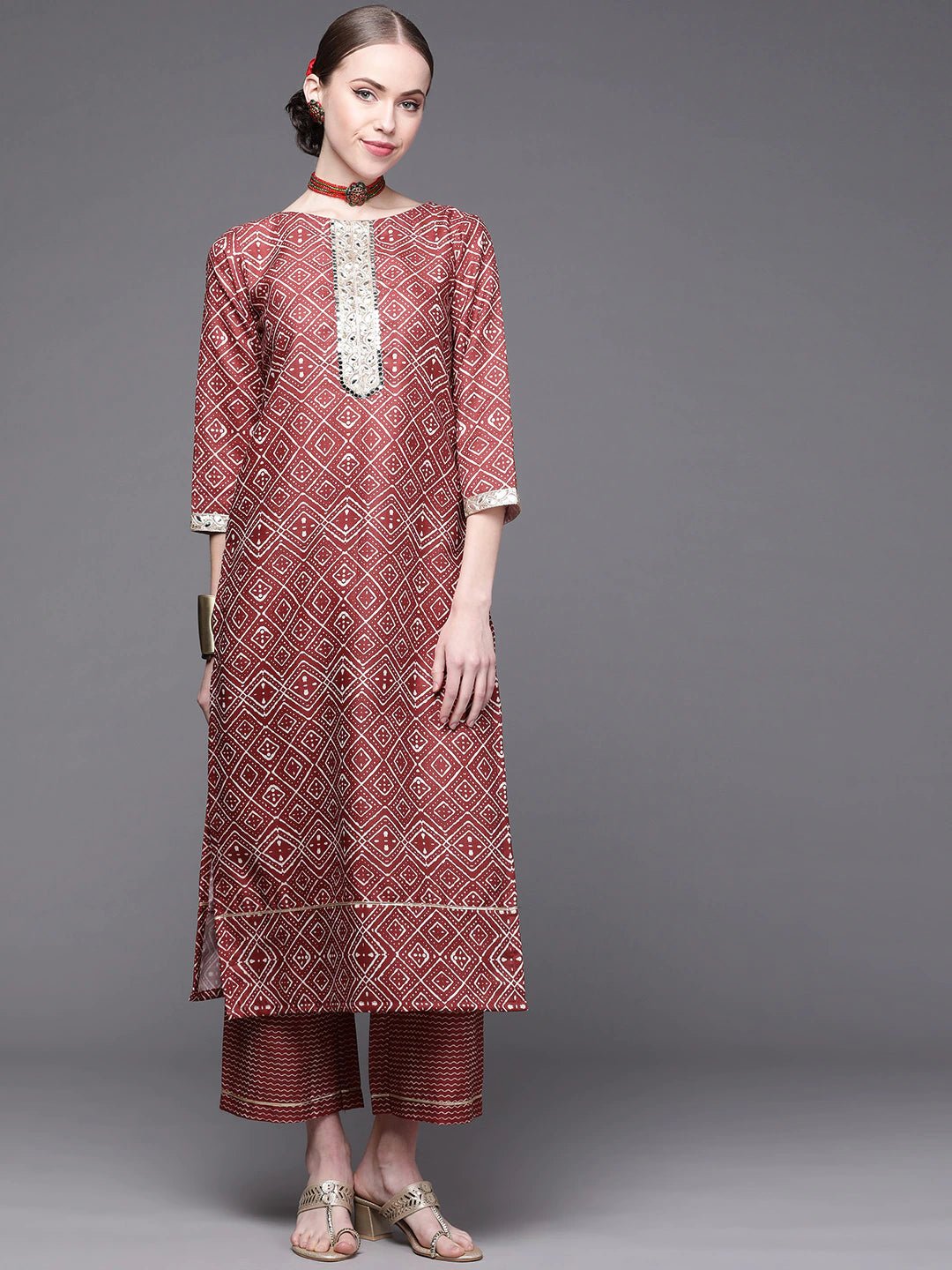 Women Maroon Printed Kurta with Palazzos - Inddus.com