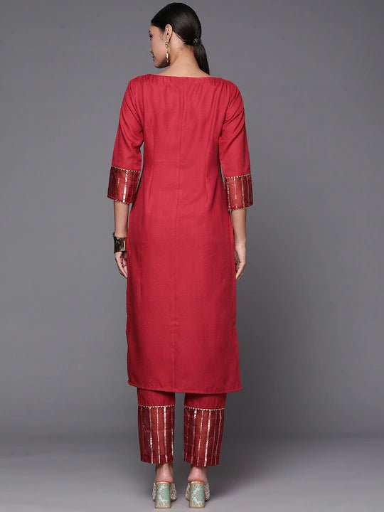 Women Maroon Zari Woven Kurta and Trouser - Inddus.com