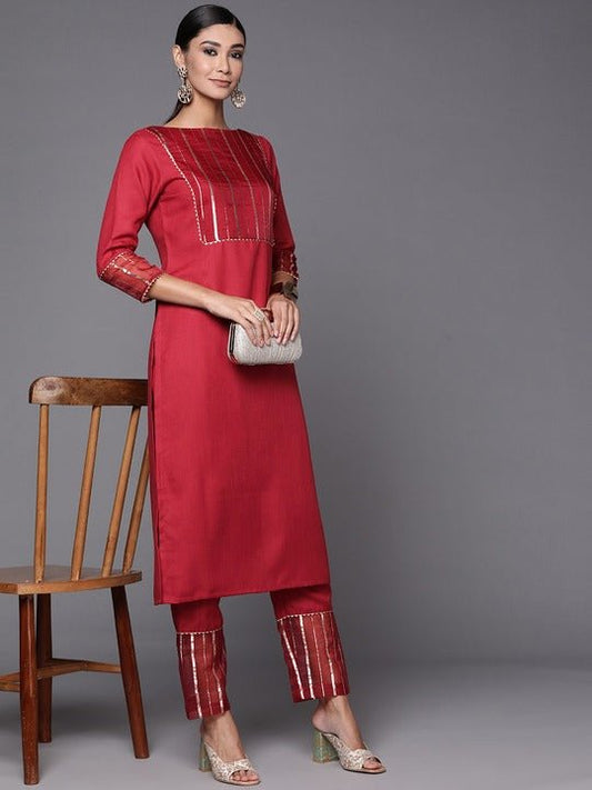 Women Maroon Zari Woven Kurta and Trouser - Inddus.com