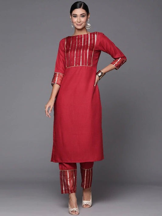 Women Maroon Zari Woven Kurta and Trouser - Inddus.com