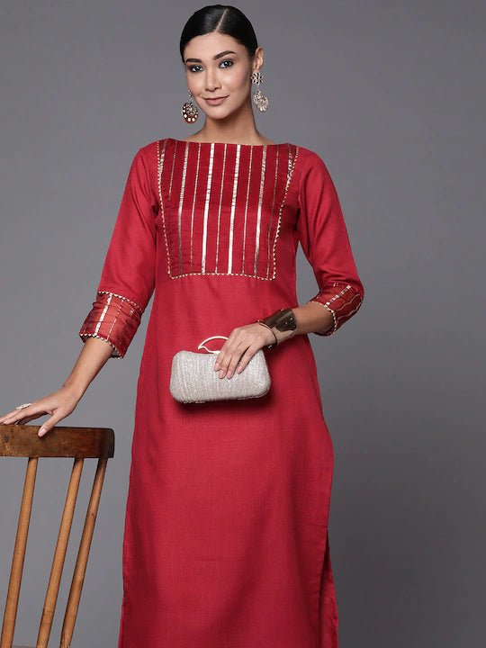 Women Maroon Zari Woven Kurta and Trouser - Inddus.com