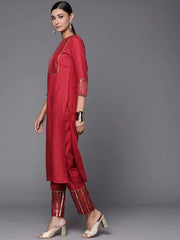 Women Maroon Zari Woven Kurta and Trouser - Inddus.com