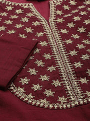 Women Maroon Zari Yoke Design Chanderi Cotton Kurta with Palazzos & Dupatta - inddus-us